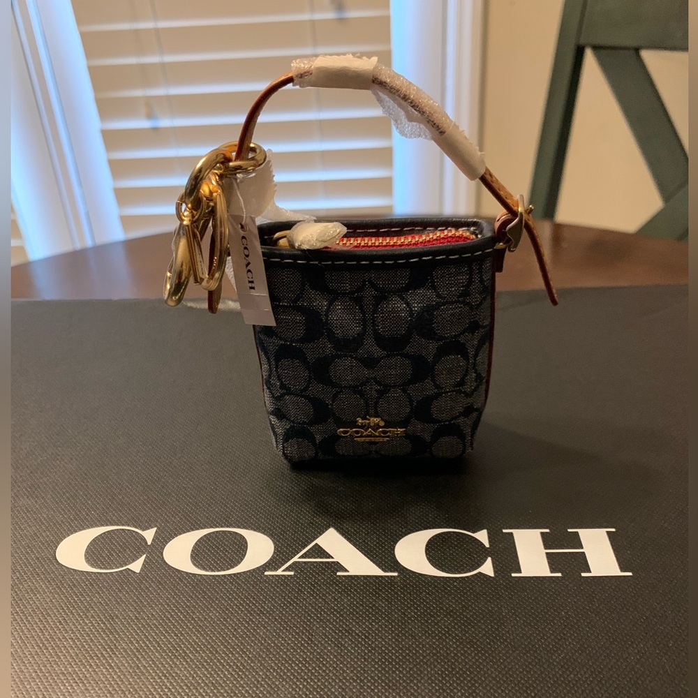 Coach Signature Chambray Denim Val Mini Duffle Bag Charm, NWT